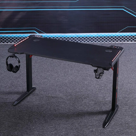 140cm RGB Gaming Desk Home Office Carbon Fiber Led Lights Game Racer Computer PC Table L-Shaped Black