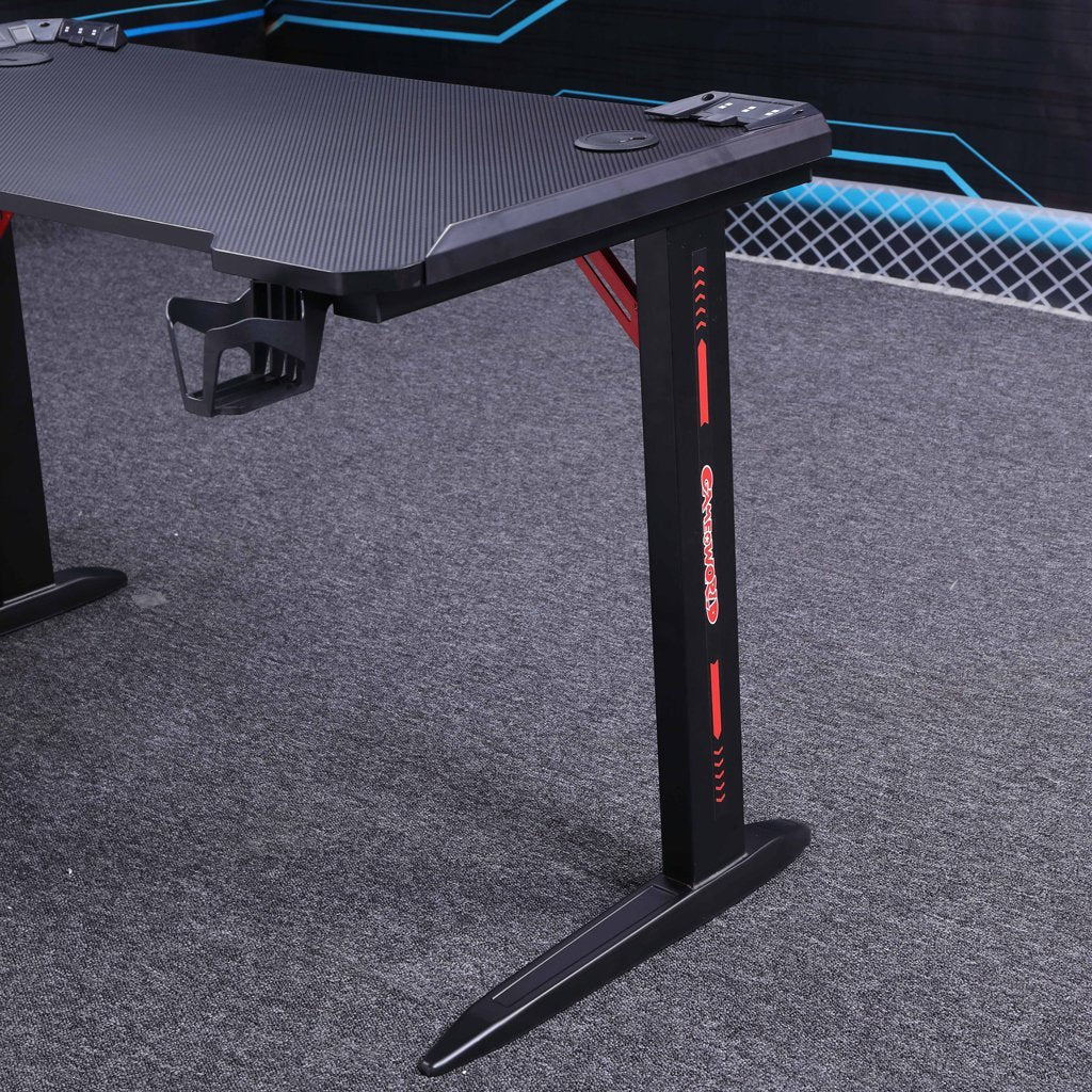 140cm RGB Gaming Desk Home Office Carbon Fiber Led Lights Game Racer Computer PC Table L-Shaped Black