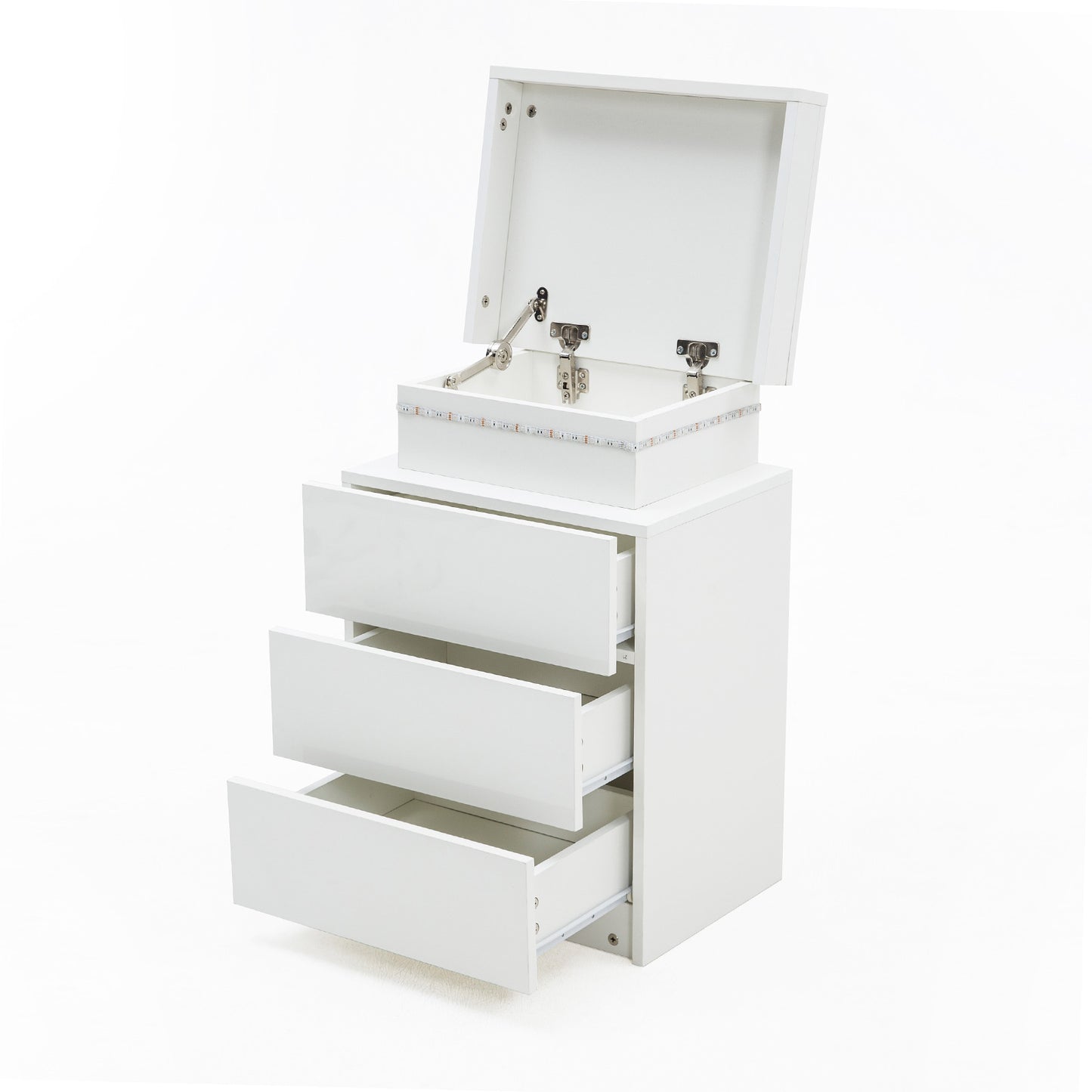 Bedside Table 3 Drawers RGB LED Bedroom Cabinet Nightstand Gloss GLORY WHITE