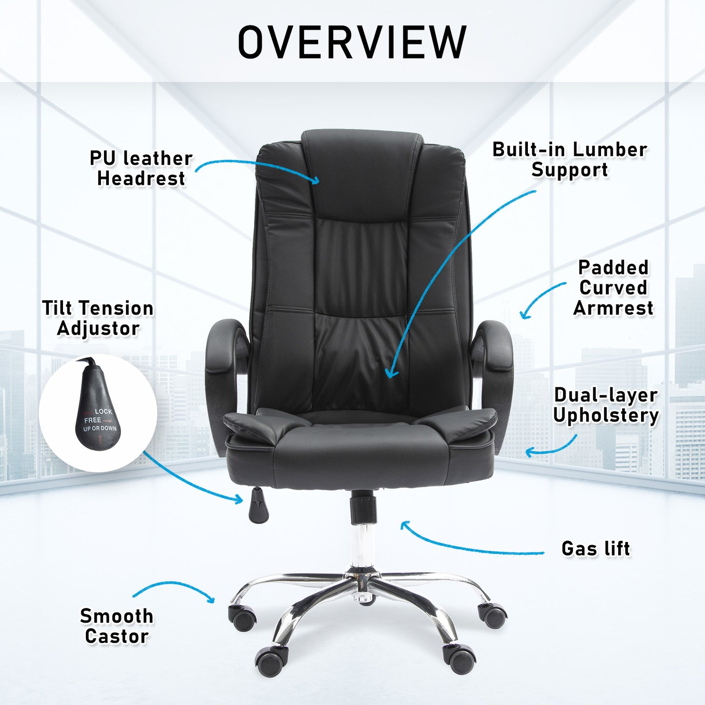 La Bella Black Executive Office Chair Sage Dual-Layer Seat