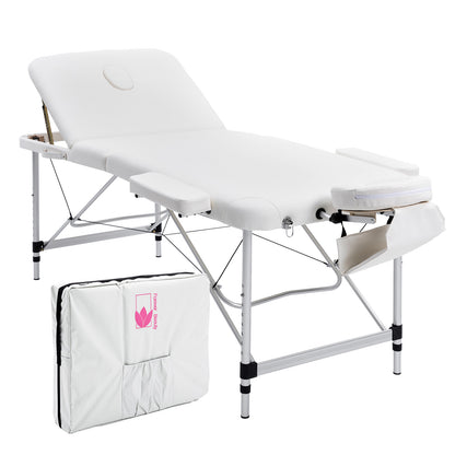 Aluminium Portable Beauty Massage Table Bed 3 Fold 75cm White