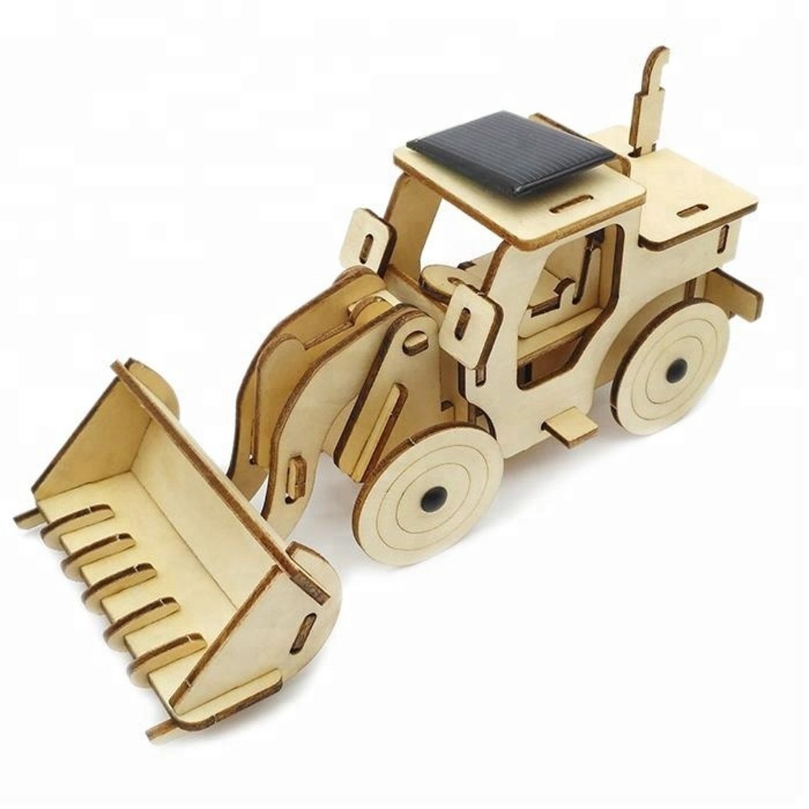 Model Bulldozer Tipper truck: Solar or battery powered plywood model-includes Motor or Solar powered options plus paint brush set