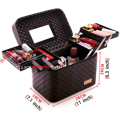 Travel Mirror Cosmetic Bag Foldable Tray Portable Makeup Organizer Case Storage Display Box