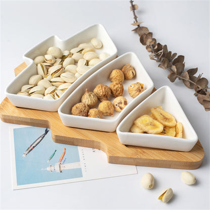 Cookingstuff Small Tree Split Dry Fruit Plate Food Storage Household Snack Plate White