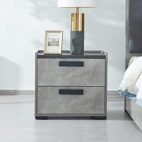 Bedside Table with 2 Storage Drawers MDF Combination of Black & Cement Colour Nightstand