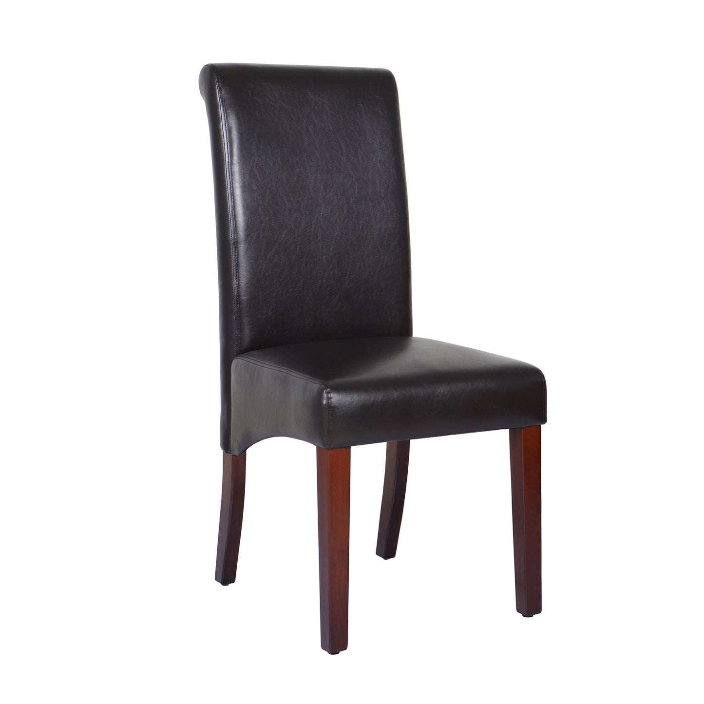 2x Wooden Frame Brown Leatherette Dining Chairs with Solid Pine Legs