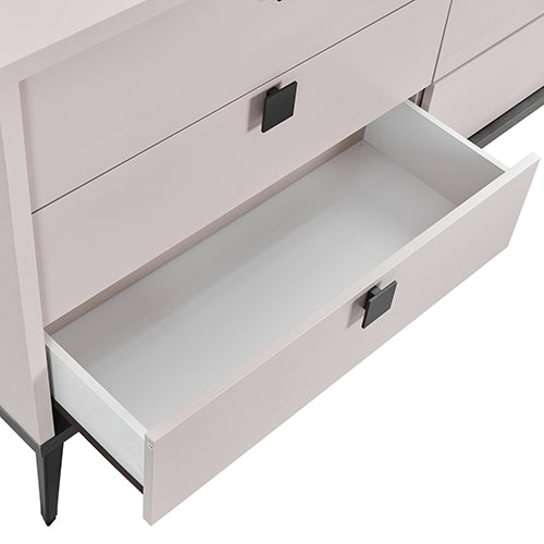 Dressing Chest With 6 Storage Drawers MDF Mirror Combination of Champagne and Black Colour