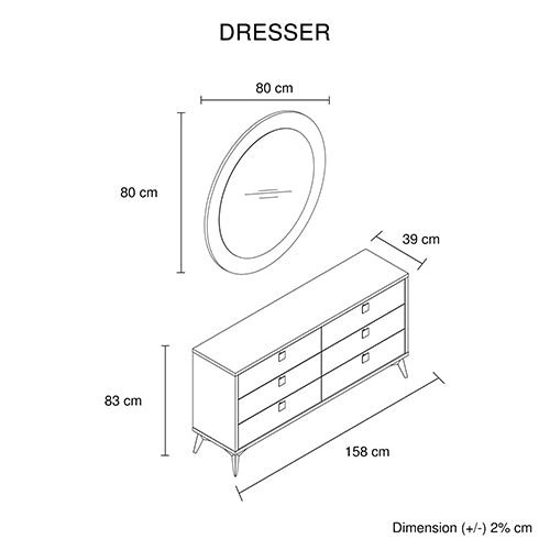 Dressing Chest With 6 Storage Drawers MDF Mirror Combination of Champagne and Black Colour