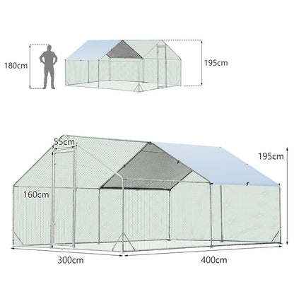 VaKa 3x4x1.95m Metal Walk-in Chicken Coop Rabbit Hutch Cage Hen House Chook Au