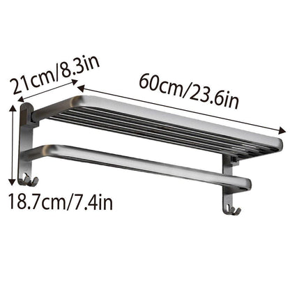 Grey Aluminum Towel Rack Punch-Free Bathroom Storage Towel Holder Home Organizer