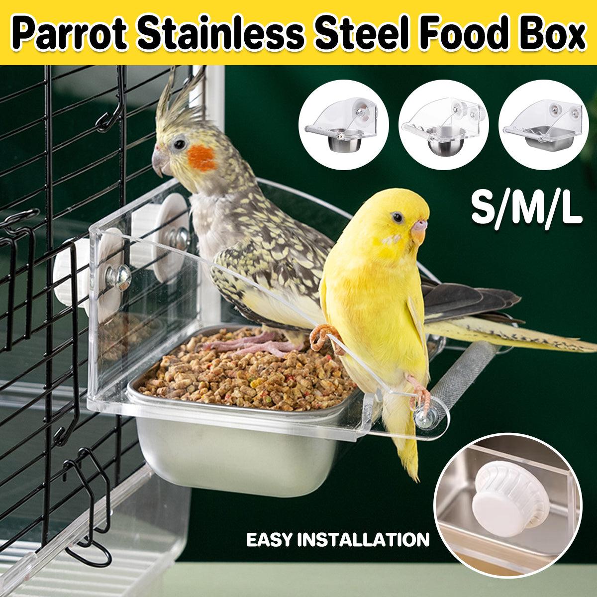 Parrot Stainless Steel Food Bowl Bird Feeder Cage Hanging Dish for Pet Birds - L