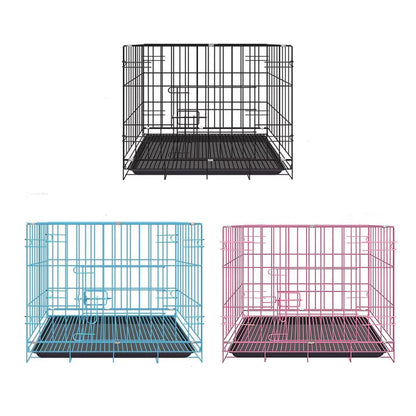 Metal Dog Crate Pet Cage with Divider for Puppies Cats Kennel Indoor Pet House - Large-Pink