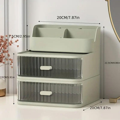 Drawer Storage Box Stationery Cosmetic Organizer Multi Purpose Desktop Holder - Green