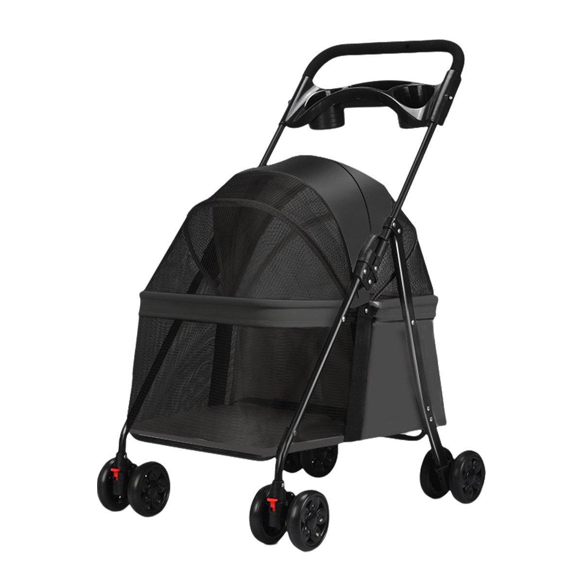 Lightweight Pet Stroller for Cats and Small Dogs Easy Fold Portable Travel Use - Black