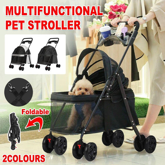 Lightweight Pet Stroller for Cats and Small Dogs Easy Fold Portable Travel Use - Grey