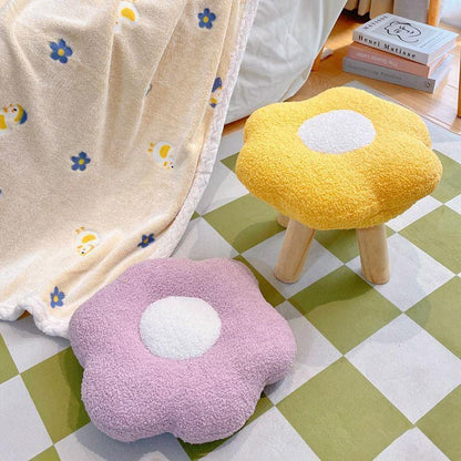 Small Flower Short Stool for Entryway or Living Room Shoe Bench or Footrest - Blue