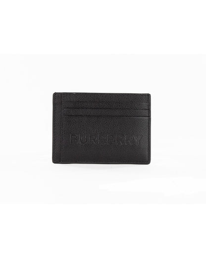 Black Leather Money Clip Card Case with Branded Logo One Size Men