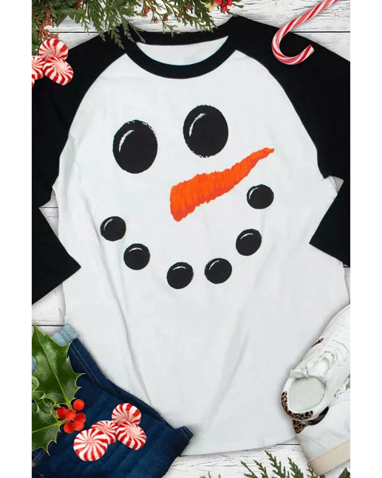 Azura Exchange Christmas Funny Face Print Color Block Top - S