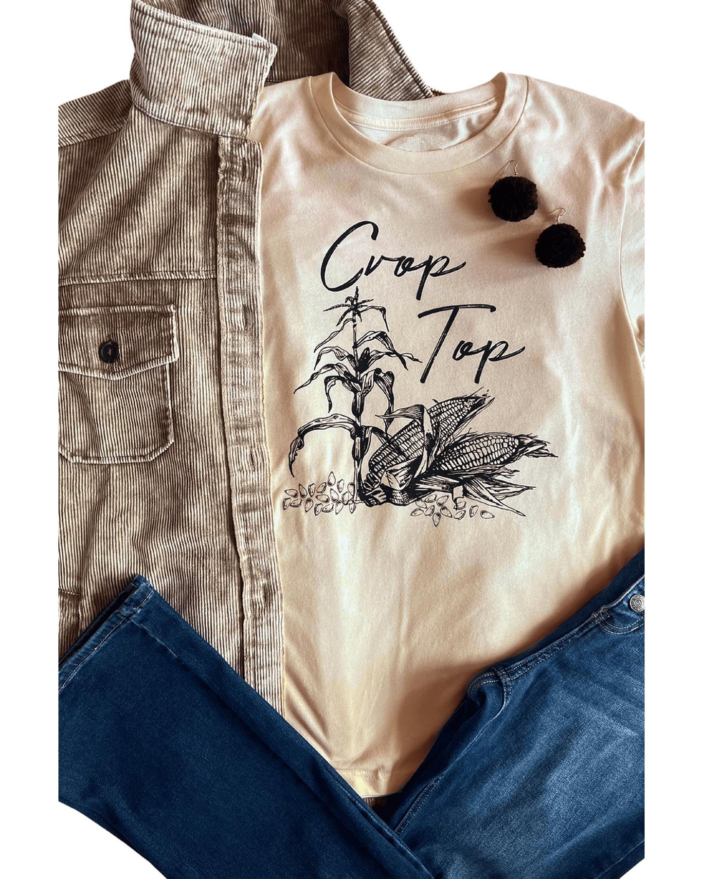 Azura Exchange Graphic Print Crop Top with Khaki Corn Plant Design - 2XL