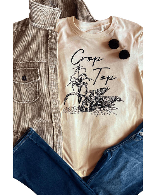 Azura Exchange Graphic Print Crop Top with Khaki Corn Plant Design - 2XL