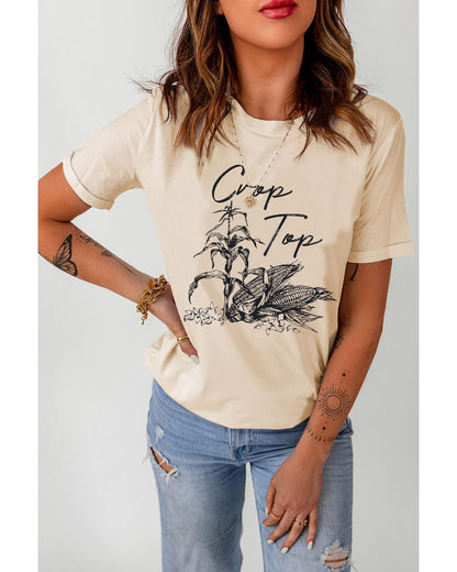 Azura Exchange Graphic Print Crop Top with Khaki Corn Plant Design - 2XL