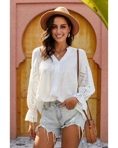 Azura Exchange Eyelet Button Down Top - XL