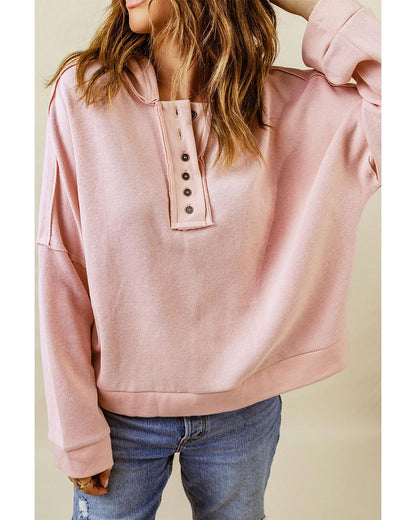 Azura Exchange Button Solid Patchwork Trim Hoodie - 2XL