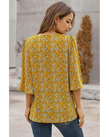 Azura Exchange Sweet Osmanthus Print Button Down Blouse - L