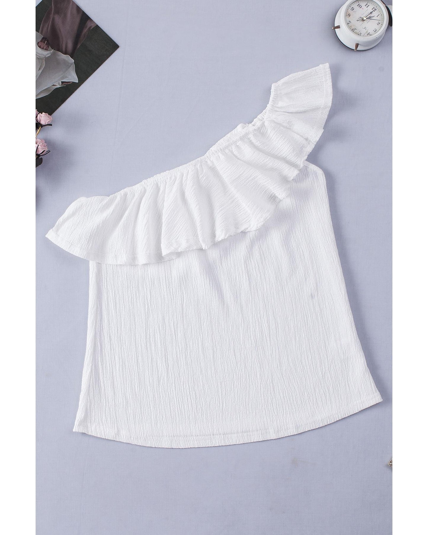 Azura Exchange One Shoulder Crinkle Tank with Ruffle Detail - 2XL