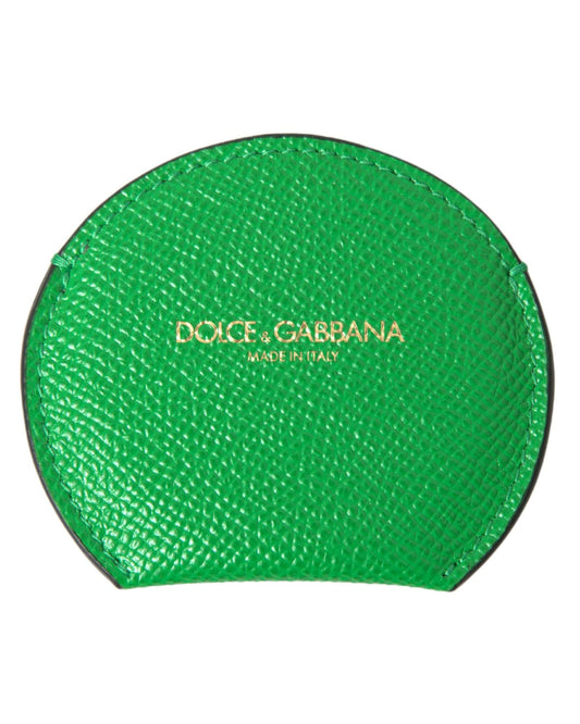 Dolce & Gabbana Women's Green Calfskin Leather Round Logo Hand Mirror Holder - One Size