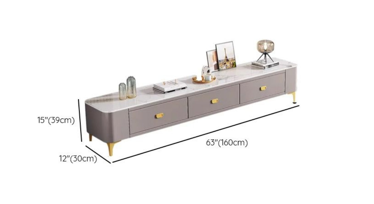 Chalk Sintered Stone TV Stand with Cabinet Storage Design for Drawing Room, 3 Drawers, 160cm