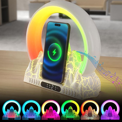 Wireless Charger With Alarm Clock & Bluetooth Speaker - White