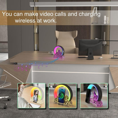 Wireless Charger With Alarm Clock & Bluetooth Speaker - White