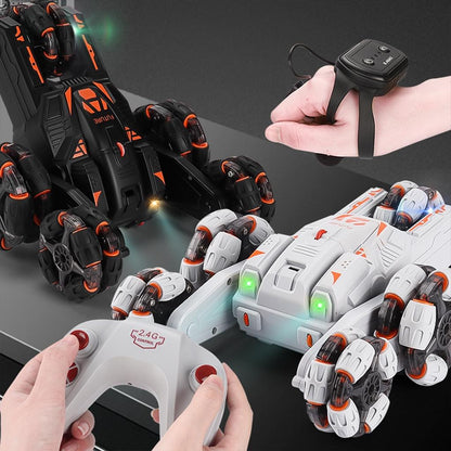 360-degree Swing Arm Rc Stunt Car - 2.4g Single Control 5 Wheels - Grey