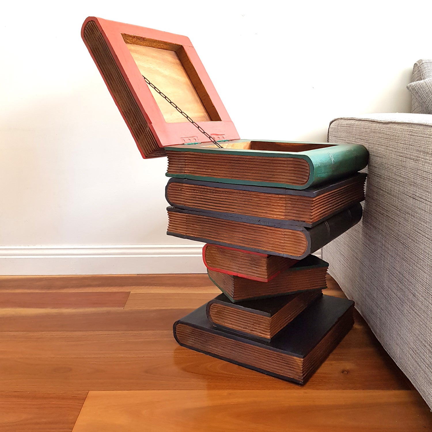 Book Stack Table Decor Side Table Corner Table Raintree Wood Book Stack Design w Storage Comp ...