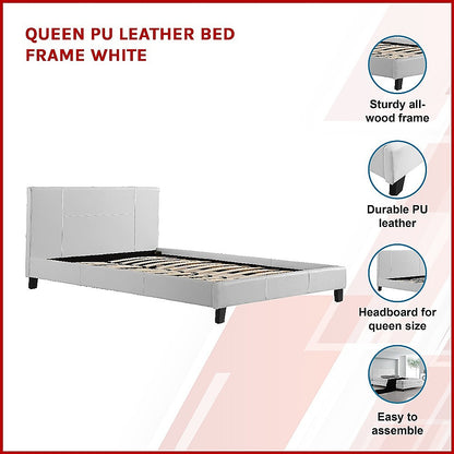 Queen PU Leather Bed Frame White