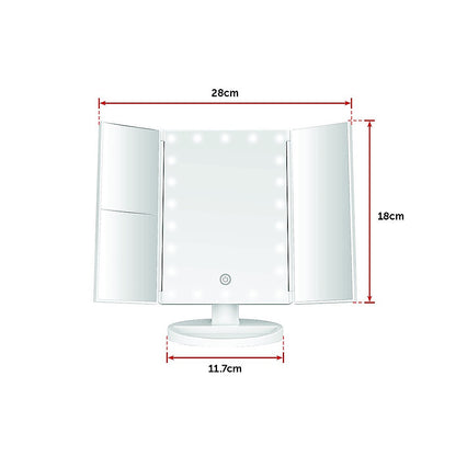 Makeup Mirror With LED Light Standing Mirror Magnifying Tri-Fold Touch