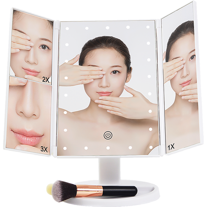 Makeup Mirror With LED Light Standing Mirror Magnifying Tri-Fold Touch