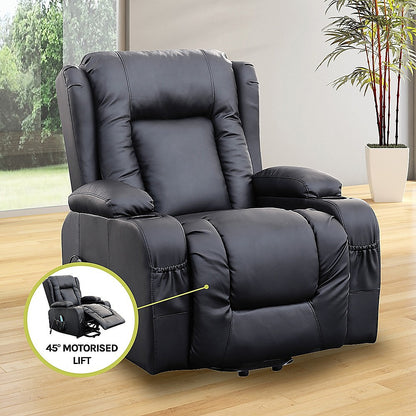 Recliner Chair Electric Massage Chair Lift Heated Leather Lounge Sofa Black