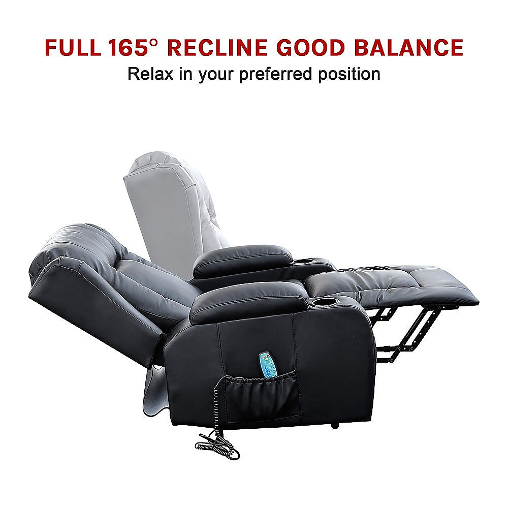 Recliner Chair Electric Massage Chair Lift Heated Leather Lounge Sofa Black