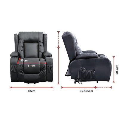 Recliner Chair Electric Massage Chair Lift Heated Leather Lounge Sofa Black