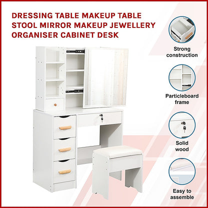 Dressing Table Makeup Table Stool Mirror Makeup Jewellery Organiser Cabinet Desk