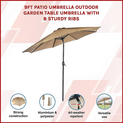 9FT Patio Umbrella Outdoor Garden Table Umbrella with 8 Sturdy Ribs