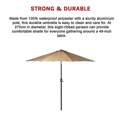 9FT Patio Umbrella Outdoor Garden Table Umbrella with 8 Sturdy Ribs