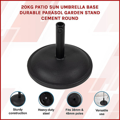 20kg Patio Sun Umbrella Base Durable Parasol Garden Stand Cement Round