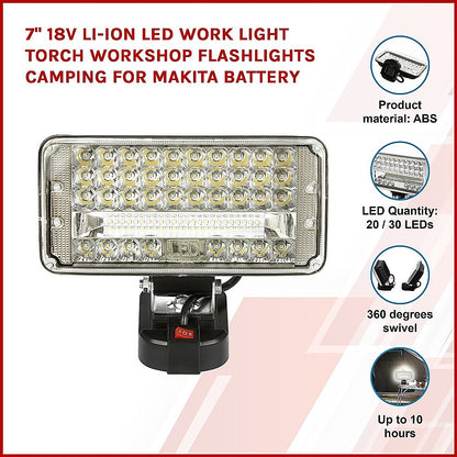 7" 18V Li-ion LED Work Light Torch Workshop Flashlights Camping for Makita Battery