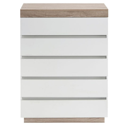 Ashley Coastal White Wooden Chest of 5 Drawers Tallboy