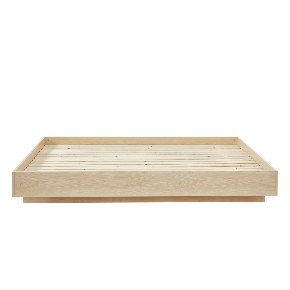 Natural Oak Wood Floating Bed Base Queen