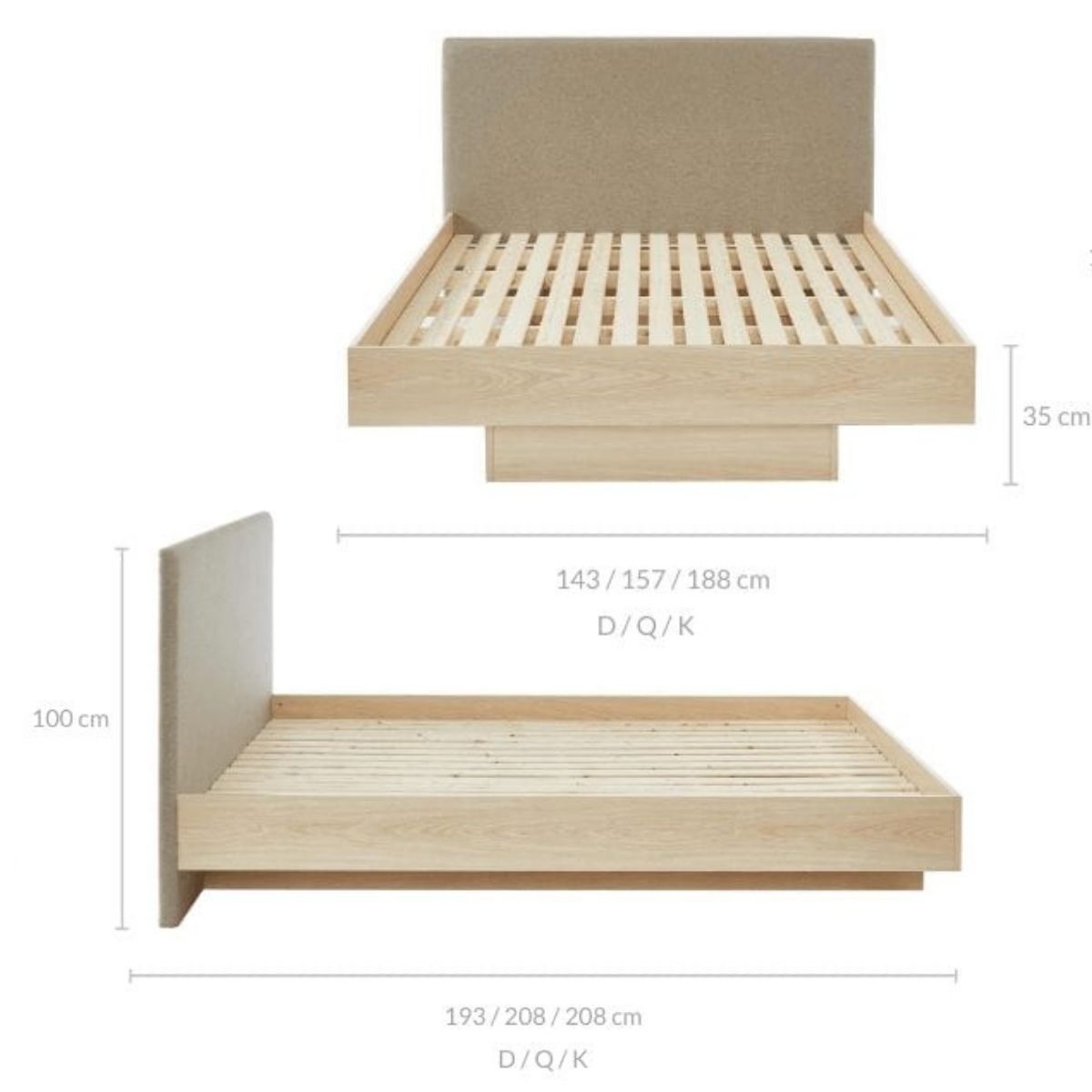 Natural Oak Wood Floating Bed Frame Queen