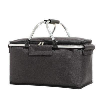 Insulated Picnic Basket with Aluminum Frame - Portable Collapsible Cooler Bag 18L 40*20*23cm(Black)